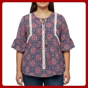 Artesia Boho Peasant Blouse Women‎ Large Tassel Lace Bell Sleeve Paisley